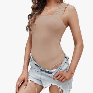 Tan Ruffled Fitted Bodysuit